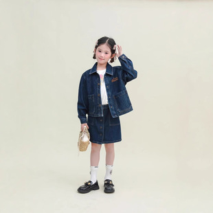 French Single Early Spring New Style Men's and Women's Same Style Cotton Washed Denim Jacket Boys and Girls Cotton Children's Clothing Embroidered Tops