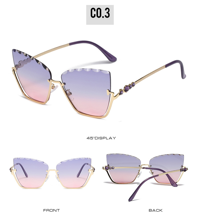 Streetwear Gradient Color Pc Cat Eye Diamond Half Frame Women's Sunglasses display picture 4