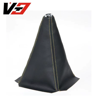 Cover Gear Lever Gear Lever – Sürətlər qutusu və əl tormozu başlıqları - black-leather-bright-cover-yellow-line