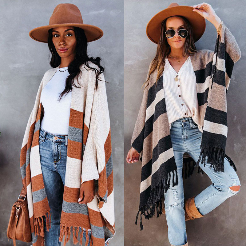2024 Autumn and Winter Cross-Border Amazon New European and American Clothing Large Size Tassel Ins Knitwear Knitwear Shoulder Jacket