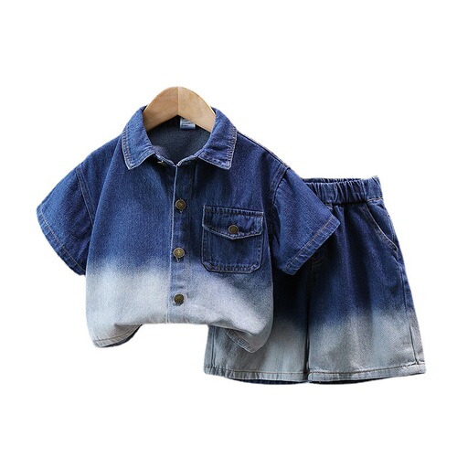 2940 Boys Summer Denim Suit  New Summer Clothes Children's Clothes Fashionable Short-Sleeved Shirts Baby Hot Street Trend