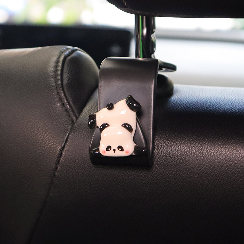 Gancho negro para automóvil Gancho panda de resina asiento trasero asiento para automóvil interior de automóvil asiento trasero creativo