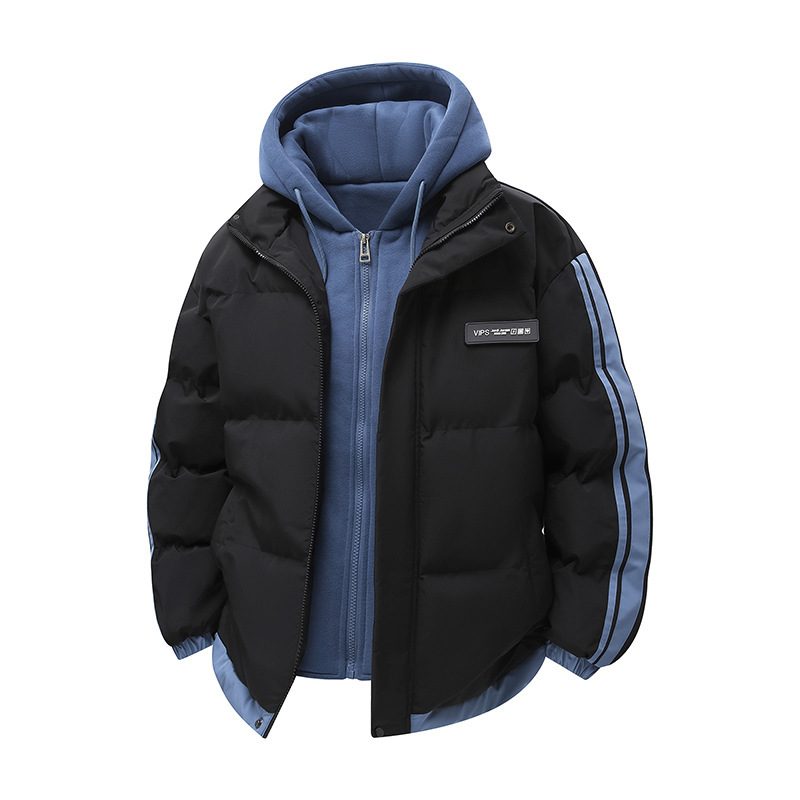 New Cotton-Padded Jacket for Teenagers, Warm Cotton-Padded Jacket for Men, Winter Jacket, Fake Two-Piece Thickened Hooded Trendy Brand Couple Jacket New Cotton-Padded Jacket for Teenagers, Warm Cotton-Padded Jacket for Men, Winter Jacket, Fake Two-Piece Thickened Hooded Trendy Brand Couple Jacket