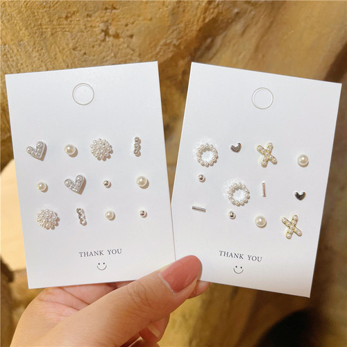 s925 sterling silver needle pearl love circle earring set combination sweet girl heart simple small exquisite earrings