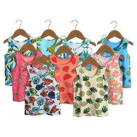 棉外贸ins款童装男女儿童宝宝夏季夏款T恤黄菠萝小童背心