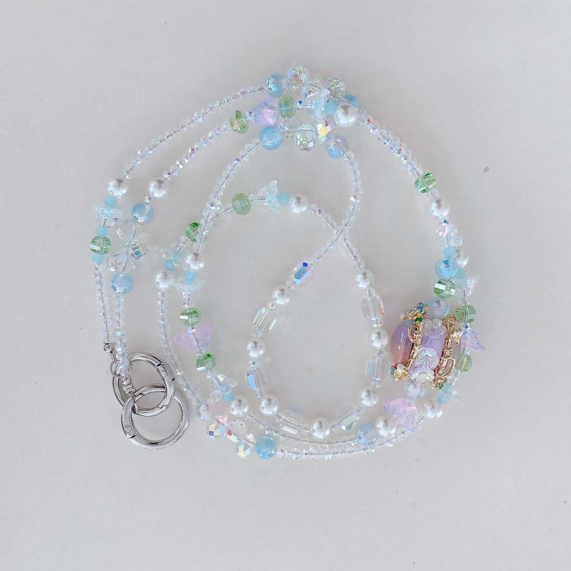 Cadena colgante de teléfono móvil de alta gama hecha a mano boutique ins cuentas de mariposa cadena larga cordón de teléfono móvil de moda colgante de mensajero largo/