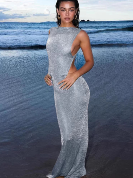 Summer sexy fitted solid color long skirt