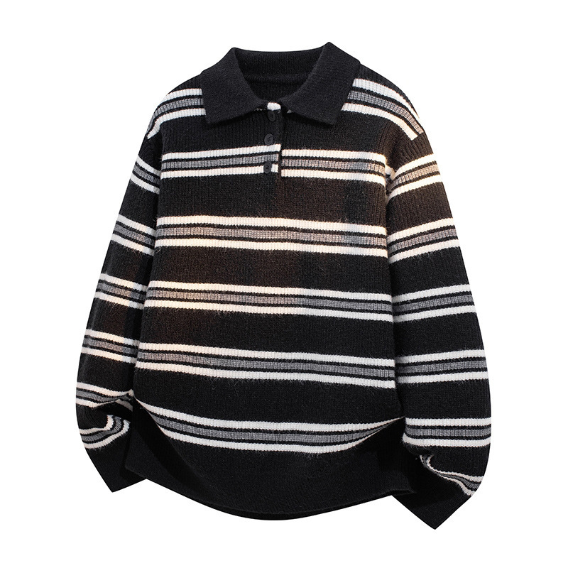 POLO camisa de punto a rayas suéter hombre perecido viejo estilo alto invierno / otoño suéter comercio exterior al por mayor transfronterizo image 7