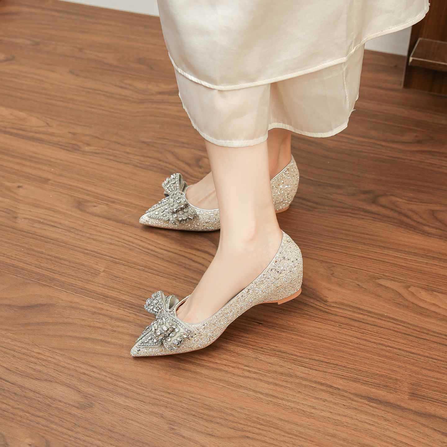 6388E-016 Height Increasing Crystal Wedding Bride Two-Way Engagement Bridal Shoes French High Heels_voghion.com