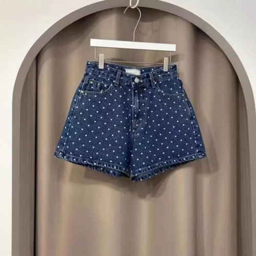 Blue dot print denim shorts for women, summer loose and slimming stylish fashion high-waisted A-line wide-leg pants