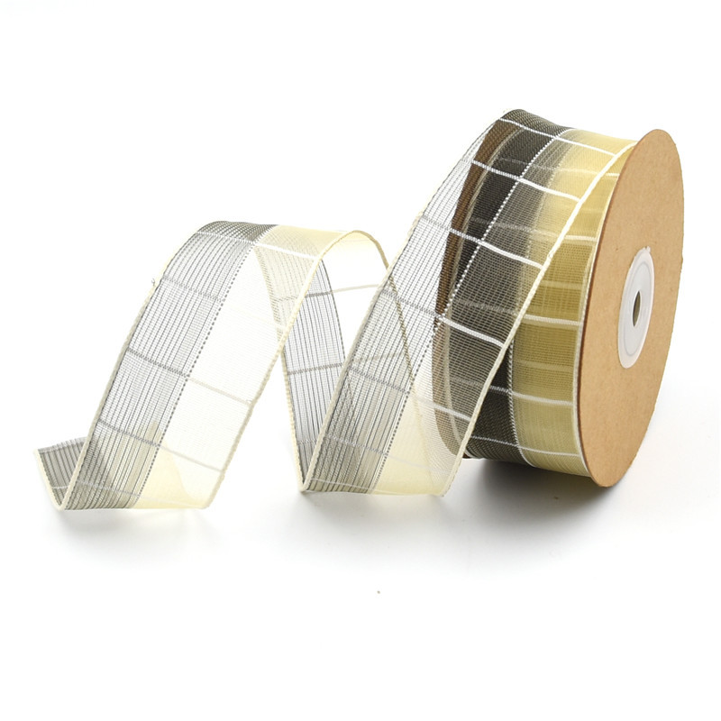 Transfronterizo europeo y americano 3,8 cm contraste color Plaid nieve cinta ropa hogar textil producción material cinta con alambre de hierro en stock 10M