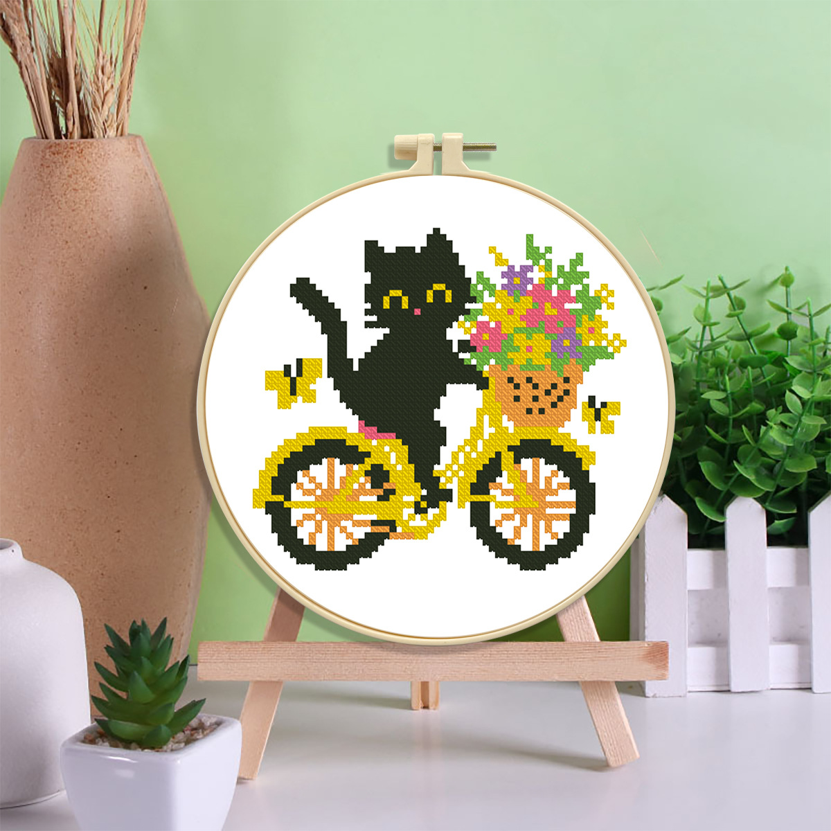 Mona Lisa Real bordado cruzado nuevo lindo gato conjunto de banda de pared de bordado de cabello de bordado de hilo hecho a mano image 3