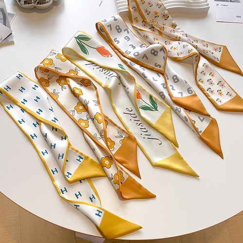 Fresh Yellow Spring New French Hairband Small Silk Scarf Slim Narrow Multifunctional Long Strip Draping Band Collar Scarf Tying Bag