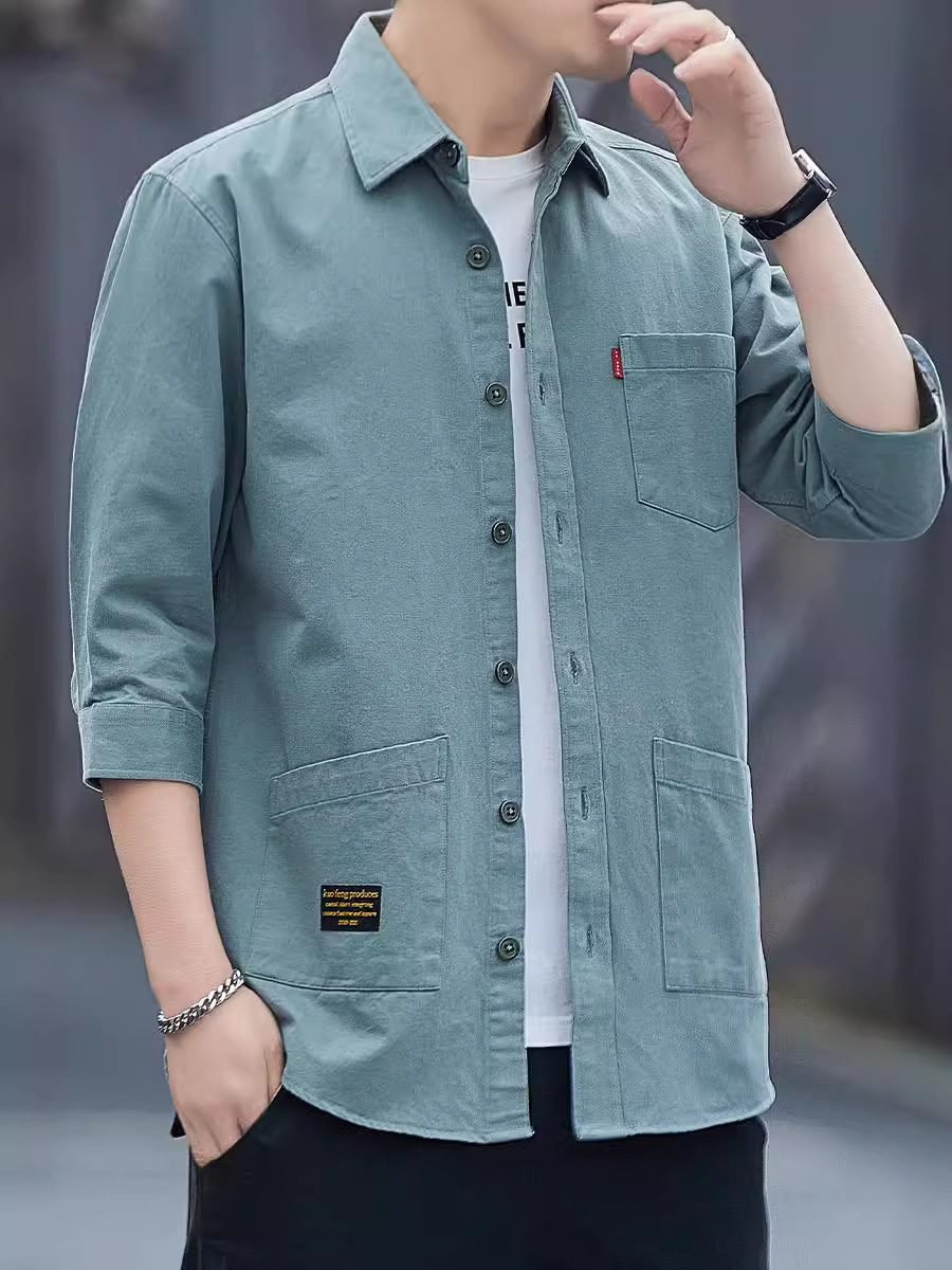 Camisas de primavera y verano para hombres de negocios de manga media de moda de algodón exterior simple de verano simple de ocio