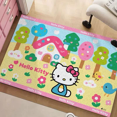 Cartoon Hello Kitty Floor Mat, Entrance Door Mat, Wear-Resistant, Dust-Removing, Non-Slip Foot Mat, Household Cuttable Wire Loop Floor Mat