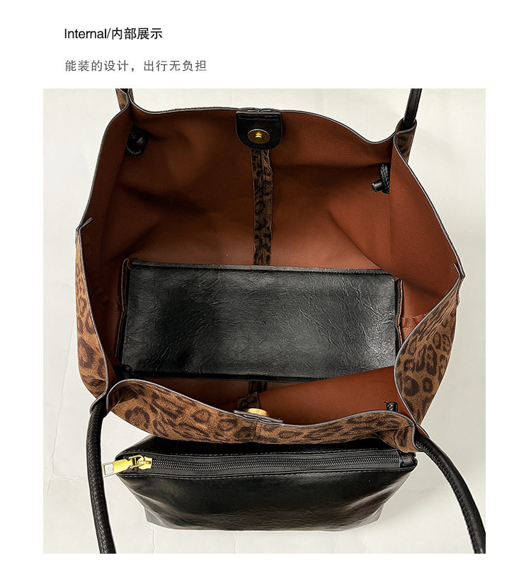 Túi tote nữ họa tiết da báo cỡ lớn, túi đeo vai kiêm túi xách tay phong cách retro — Họa tiết da báo nâu, Họa tiết da báo đen xanh chi tiết 7