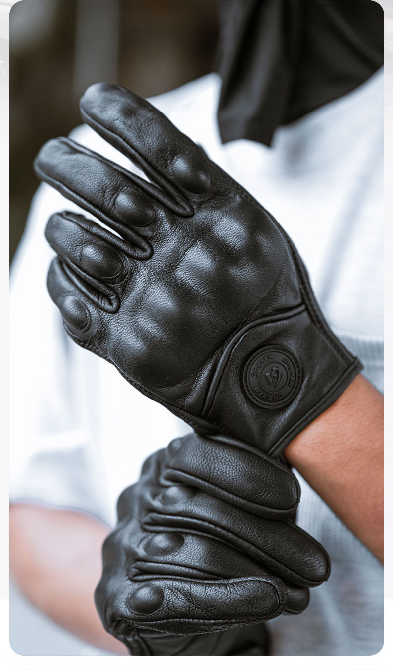 Motorcycle Riding Gloves Genuine Leather Sheepskin Half-Finger Breathable Retro Cruising Harley Rider Motorcycle Gear Spring and Summer Season