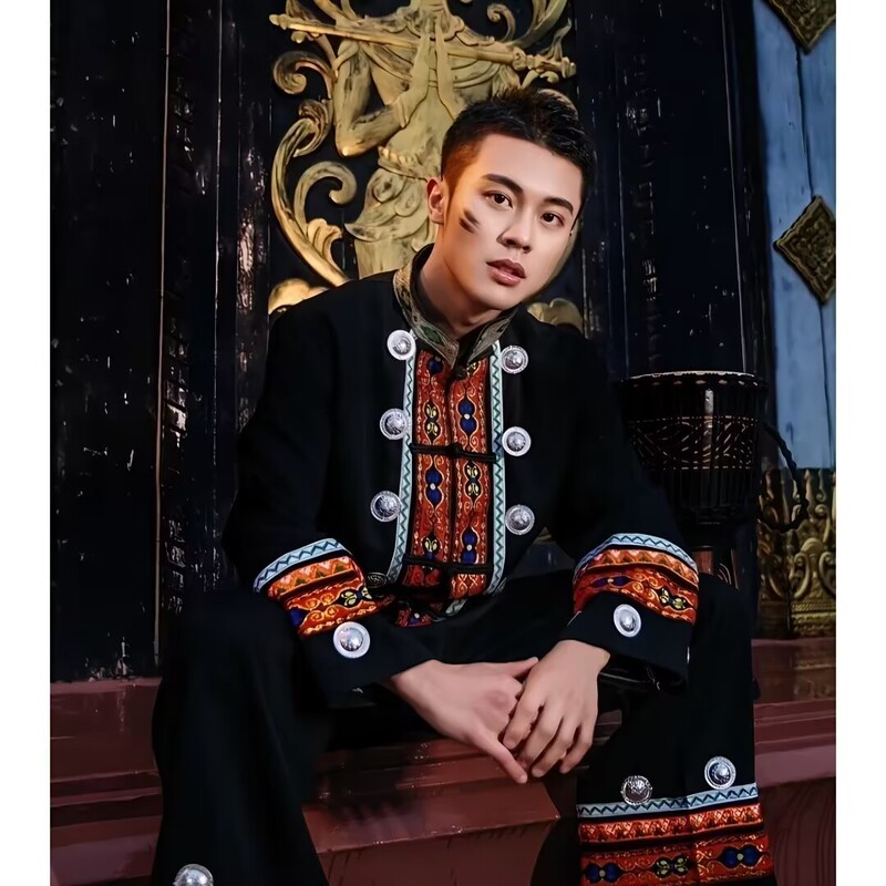 New Ethnic Clothing Performance Clothing Travel Photography Clothing Black Two-Piece Set Miao Men's Clothing March 3Rd Zhuang Festival