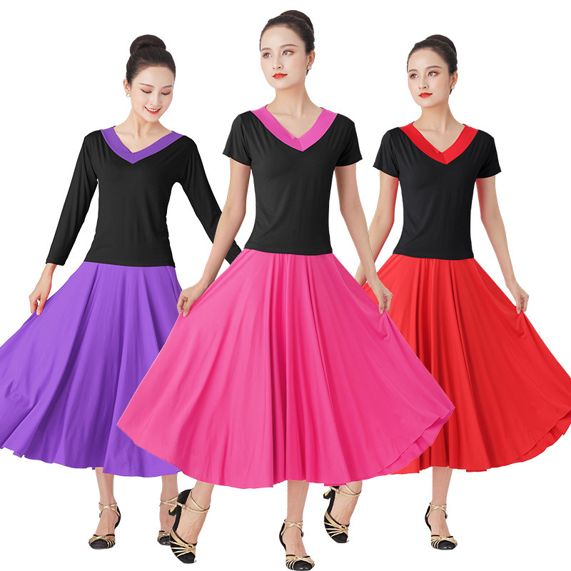 New Square Dance Clothing V-neck Top Ballroom Dance Elegant Large Swing Mid-length Dress Performance Dance Clothing Two-piece Set New Square Dance Clothing V-neck Top Ballroom Dance Elegant Large Swing Mid-length Dress Performance Dance Clothing Two-piece Set