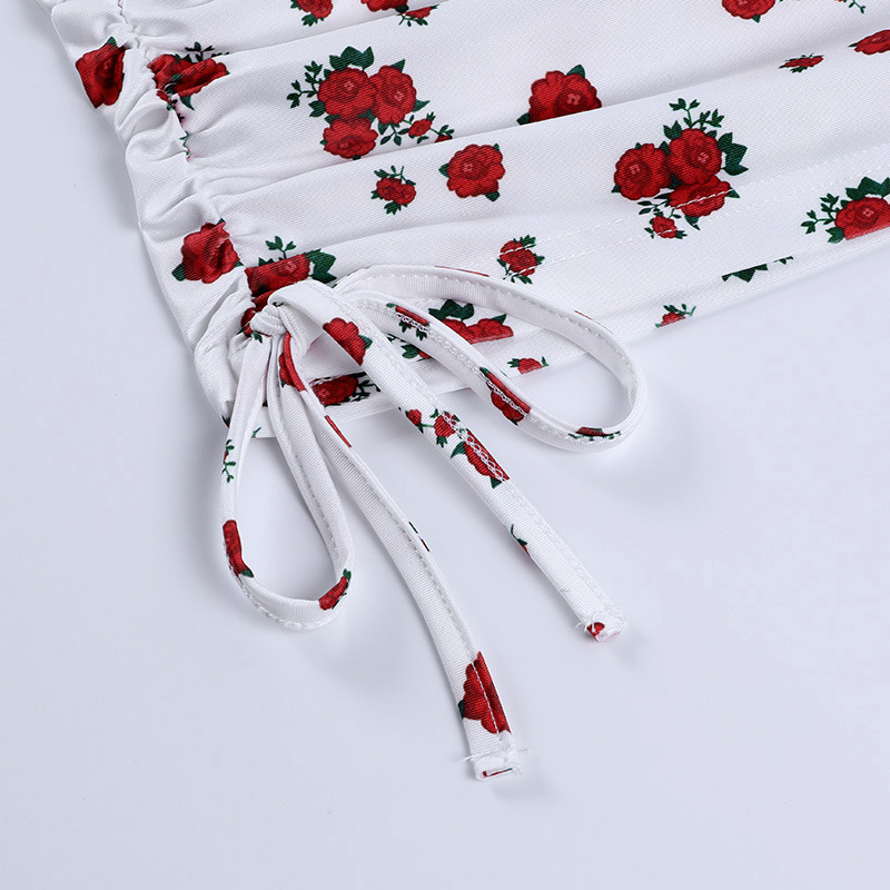 Floral Print Drawstring Halter Pleated Dress NSAFS103019
