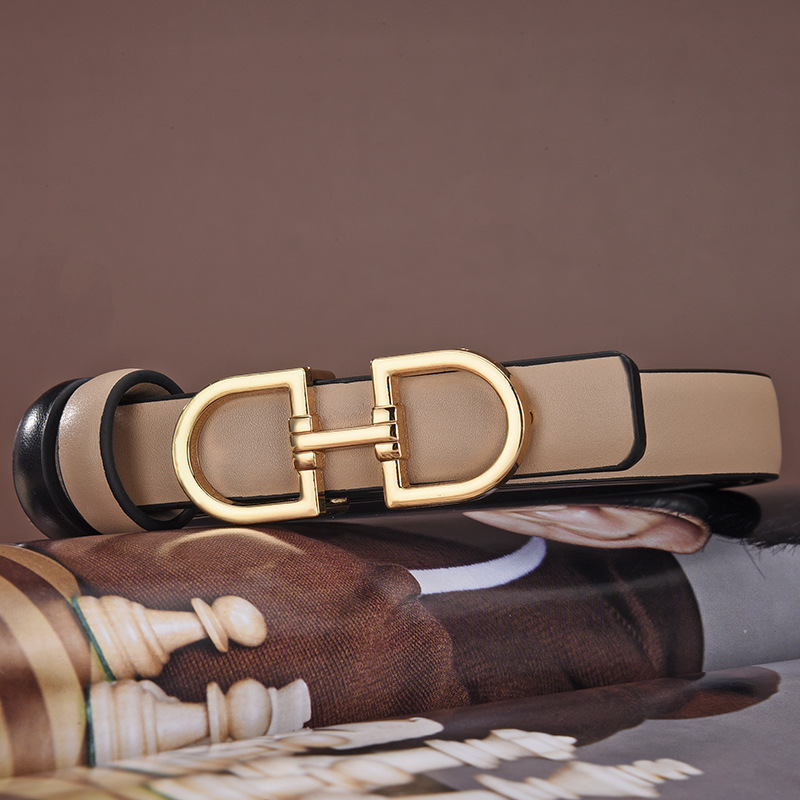 Double D buckle belt for women's thin waistband with fashionable and slim fitting inset style Korean version trendy_voghion.com