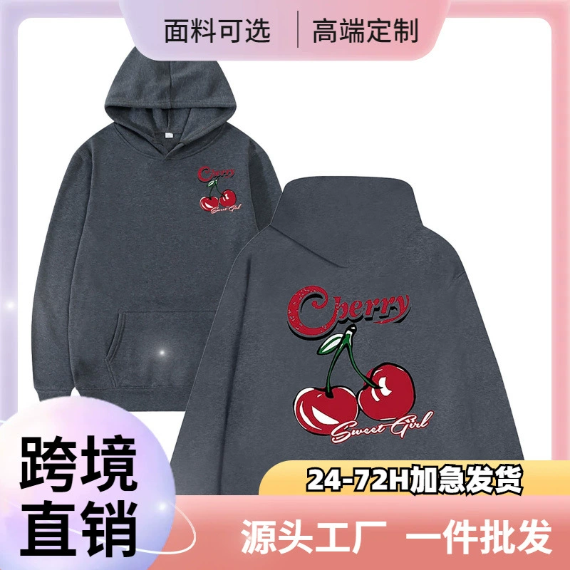 Мужская толстовка с вишневым узором, пуловер с длинными рукавами и шнурком