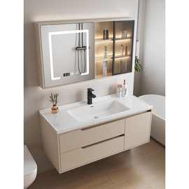 新款奶油风浴室柜一体盆陶瓷洗脸盆卫生间洗手盆柜组合洗漱洗手台