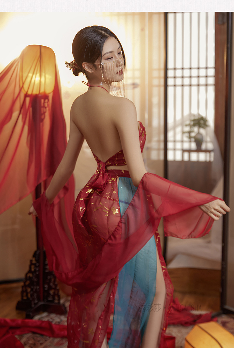 Chiffon Roleplay Nightdress Set with Top, Skirt and Thong, Sheer Mesh Style, One Size — detail image 11