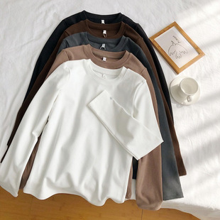 German velvet bottoming shirt women's 2024 autumn and winter new round neck fleece-lined solid color warm fashion foreign style t-shirt top