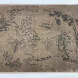 李公麟《白描群仙百态图》人物国画长卷图片素材宣纸绢本微喷复制