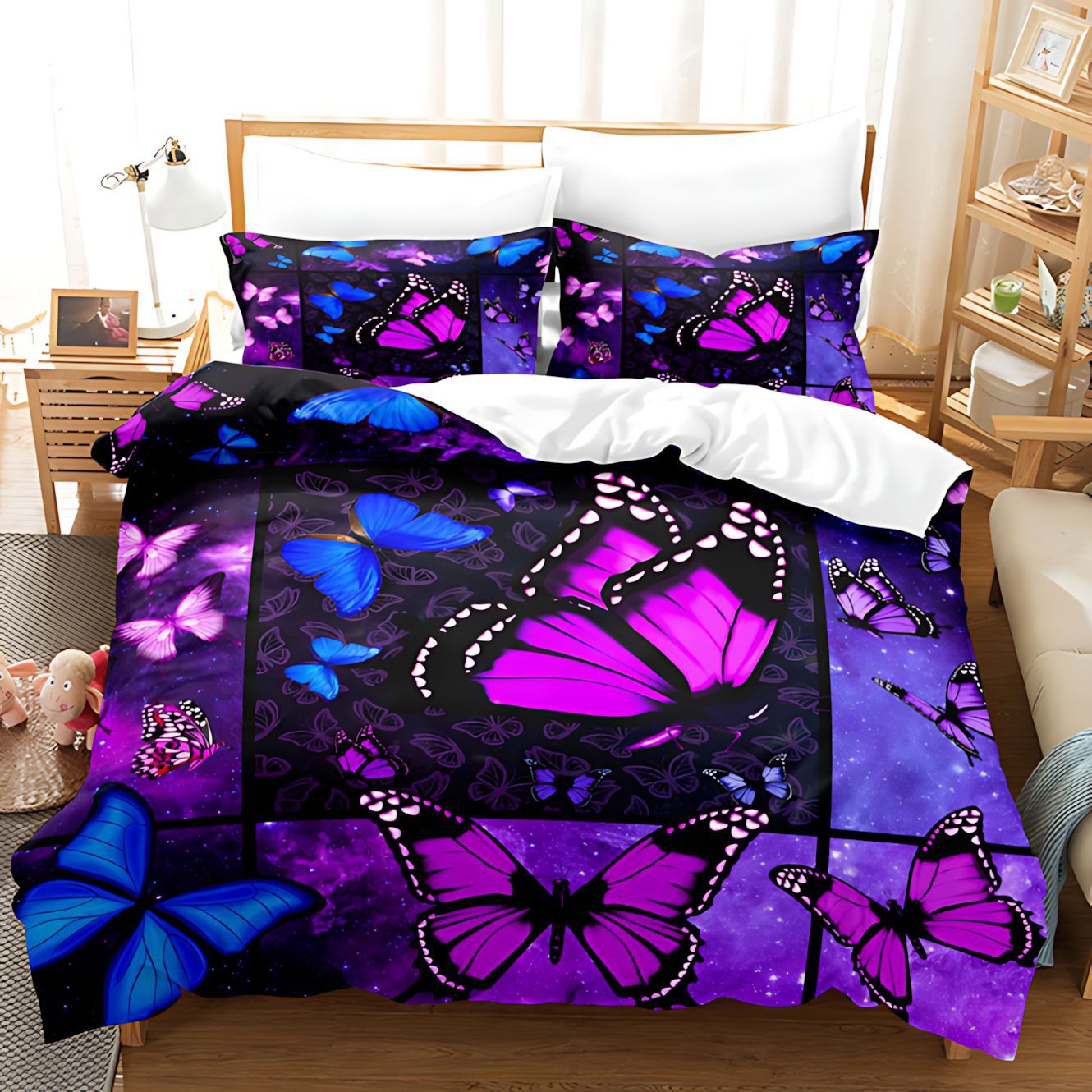 TEMU / JIT visita a casa transfronteriza mariposa flor de patrón de impresión digital de alta definición kit de edredón para dibujar