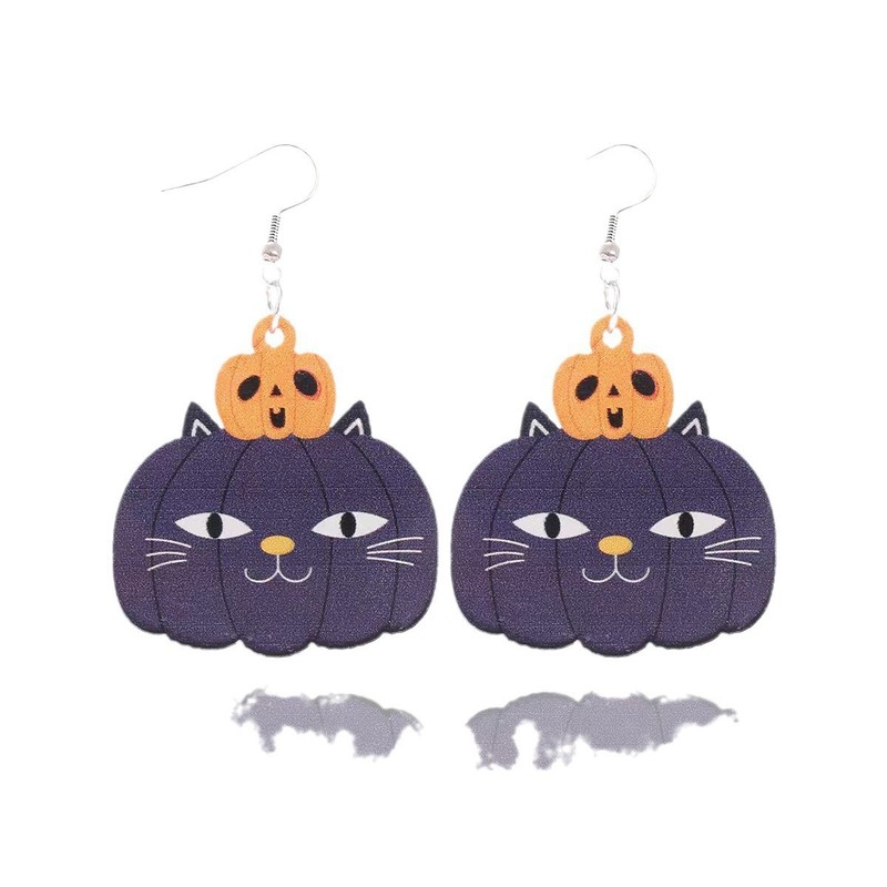 クロスボーダーヨーロッパとアメリカのハロウィンかわいい猫アクリルカボチャゴーストスカルイヤリングイヤリング女性のための絶妙な|undefined