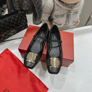 Square Toe Bow Ballet Shoes with One Strap 2024 New Spring Mary Jane Shallow Mouth Retro Flats Shoes for Women