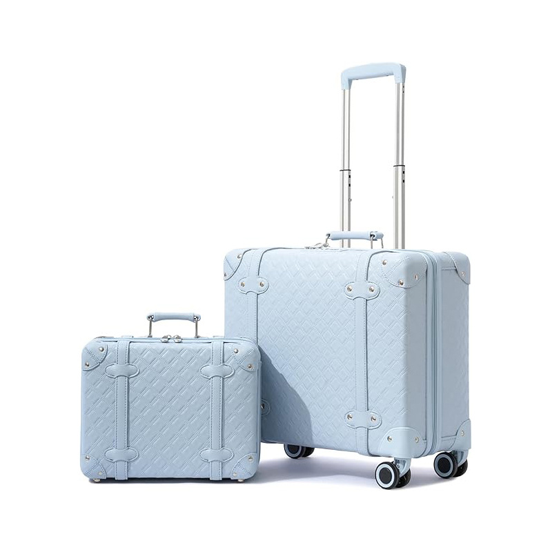 Vali nhựa PC họa tiết caro cao cấp 20 inch bánh xe vạn hướng êm ái — màu xanh nhạt