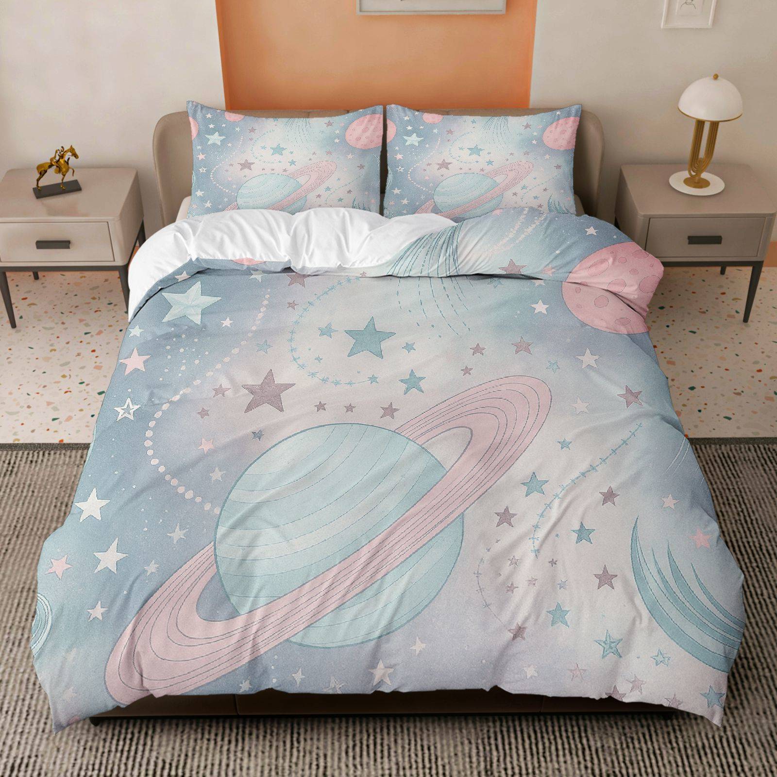 Fábrica de origen textil doméstico astronauta digital impresión set edredón suave piel respaldar TEMU / JIT