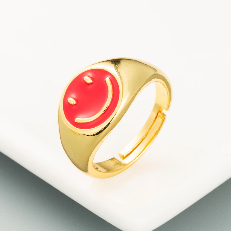 Fashion Color Dripping Oil Smiley Face Opening Adjustable Copper Ring Wholesale Nihaojewelry display picture 6