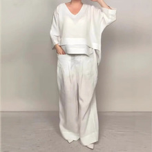 2025亚马逊独立站跨境爆品女士时尚休闲纯色大码不规则棉麻套装女