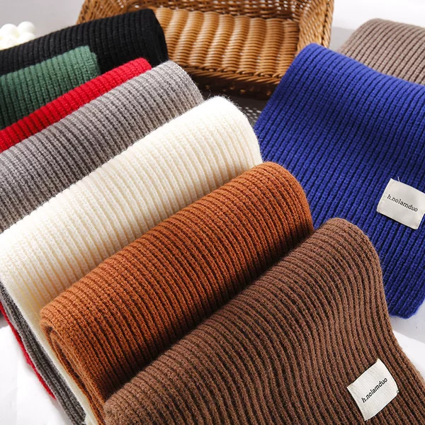 Korean Version Thickened Solid Color Knitted Wool Scarf for Women Versatile Warm Simple Trendy Couple Neck Warmer for Men
