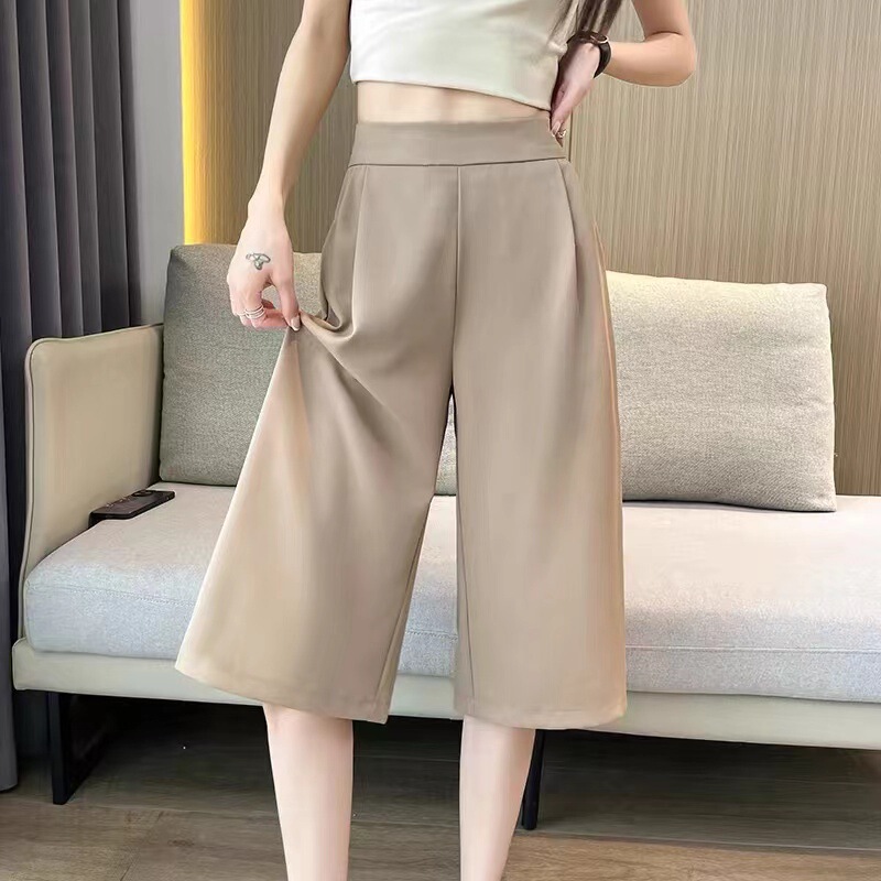 Women's Summer Thin 2024 Pants New Ice Silk Capri Wide Leg Pants Explosive Loose Straight Casual Pants