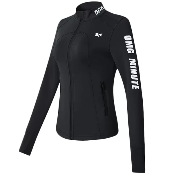Cross-Border stand collar sports fitness coat letter zipper stretch tight body thin jacket with fleece tide cool running training