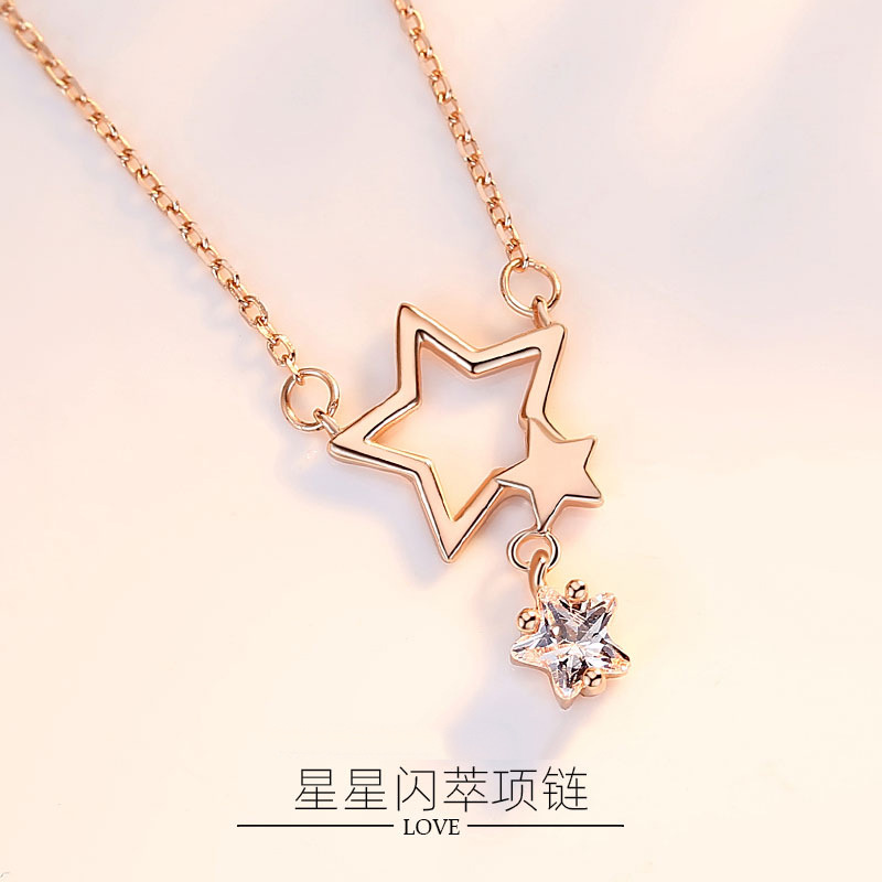 Celebridad en línea Singapur S925 Sterling Silver Star collar de lujo de luz incrustada en diamantes estrella de cinco puntas nicho estrella simple cadena de clavícula femenina