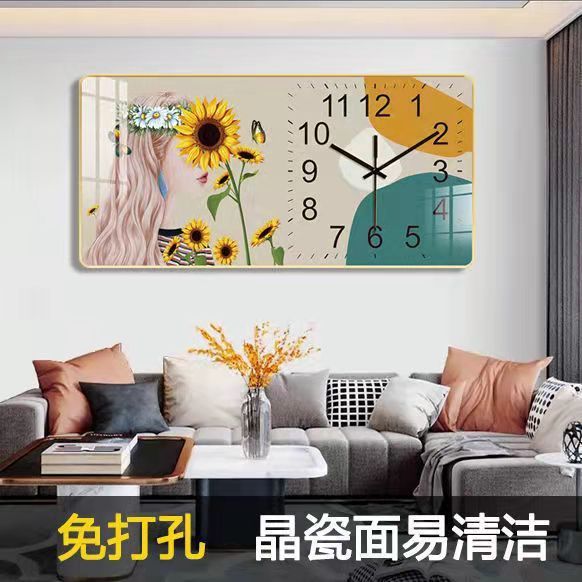 Internet celebridad reloj montado en la pared sala de estar decoración reloj de cuarzo moda moderno simple creativo cristal porcelana pintura mudo Reloj de pared