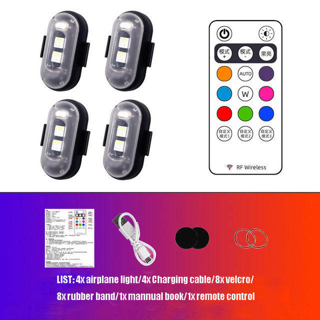 Wireless remote control aircraft light car motorcycle universal colorful flash warning light drone pilot light charging