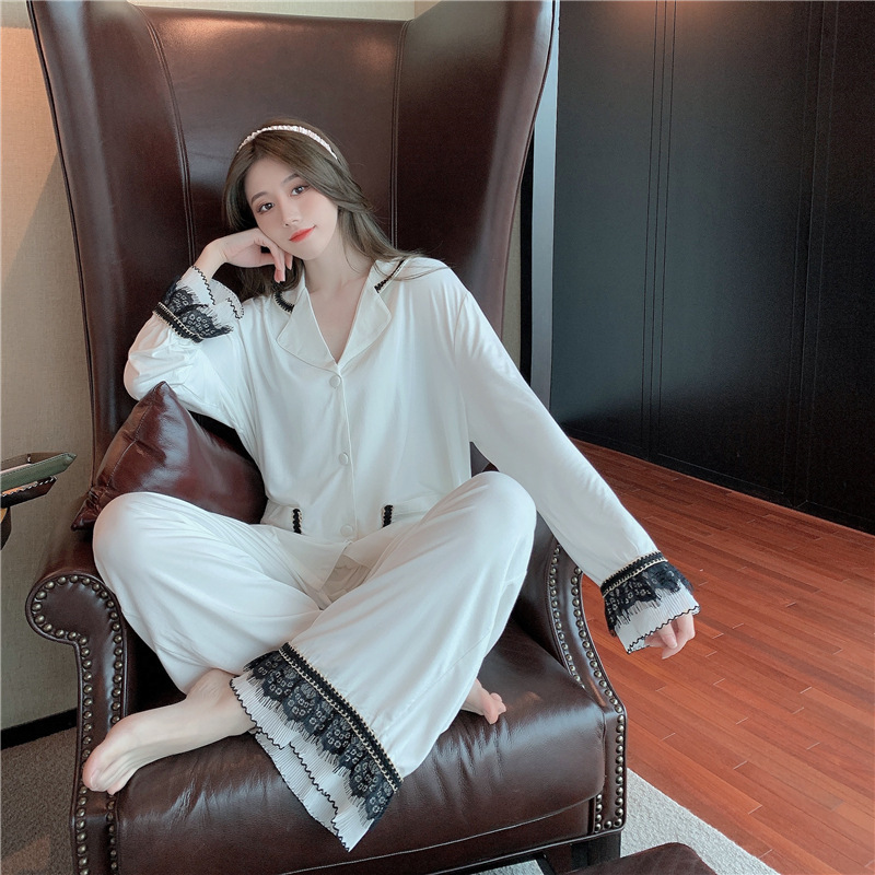 Tweed Style Pajamas for Women 21 Spring & Fall Modal Cotton Ins Cardigan Long-Sleeved Suit Home Wear Short-Sleeved Can Be Worn Outside