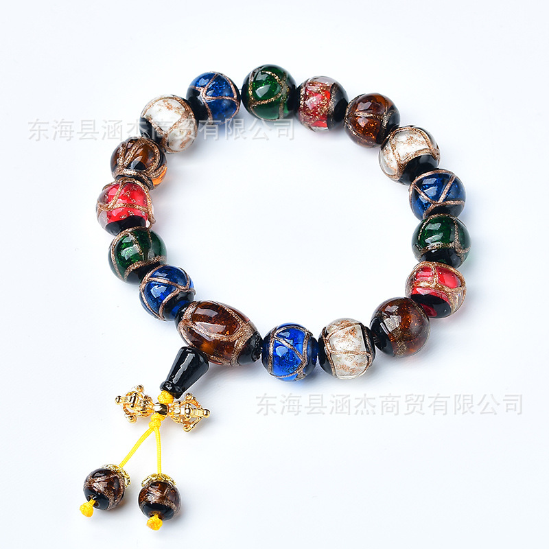 Wholesale Buddhist Temple Nostalgic Bead Bracelet, Incense Agate Glass Bead Bracelet, Gold Devouring Beast Multi-Blessing Ancient Glass Bead Bracelet