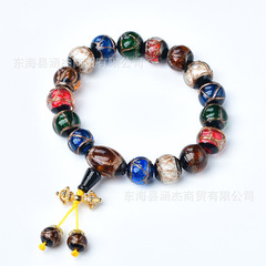 Wholesale Buddhist Temple Nostalgic Bead Bracelet, Incense Agate Glass Bead Bracelet, Gold Devouring Beast Multi-Blessing Ancient Glass Bead Bracelet