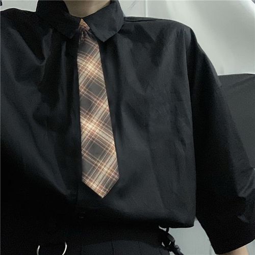 DK Tie Men's Easy-Draw College-Style Uniform Accessory: Brown & Blue Plaid, No-Knot JK Bow Tie Shirt—Sweet & Cool for Her