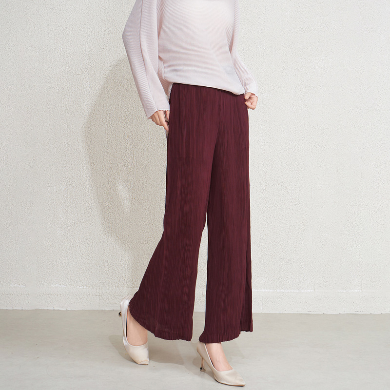 Miyake Wide-Leg Pleated Versatile Loose Cropped Pants Spring and Autumn Pants for Women Summer Petite Slimming Straight Casual Pants