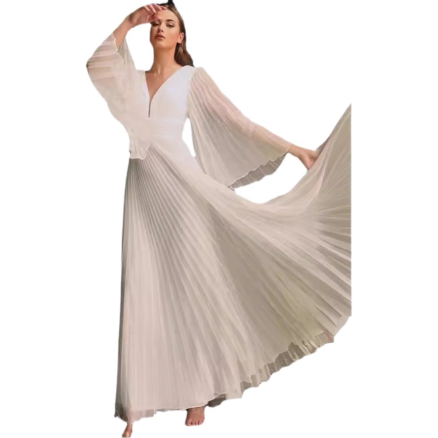 2022 europeo y americano transfronterizo Comercio exterior nueva ropa de mujer deseo Amazon sexy profundo V Vestido de manga larga vestido Delgado image 1