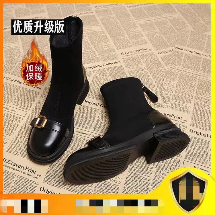 新款时尚气质袜靴2025秋季高跟女士英伦风女靴子弹力瘦瘦马丁靴女|undefined